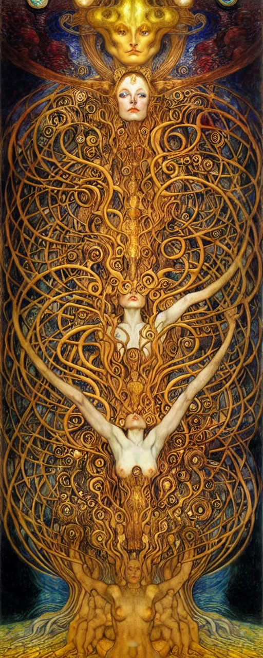 Image similar to Divine Chaos Engine by Karol Bak, Jean Delville, William Blake, Gustav Klimt, and Vincent Van Gogh, symbolist, visionary