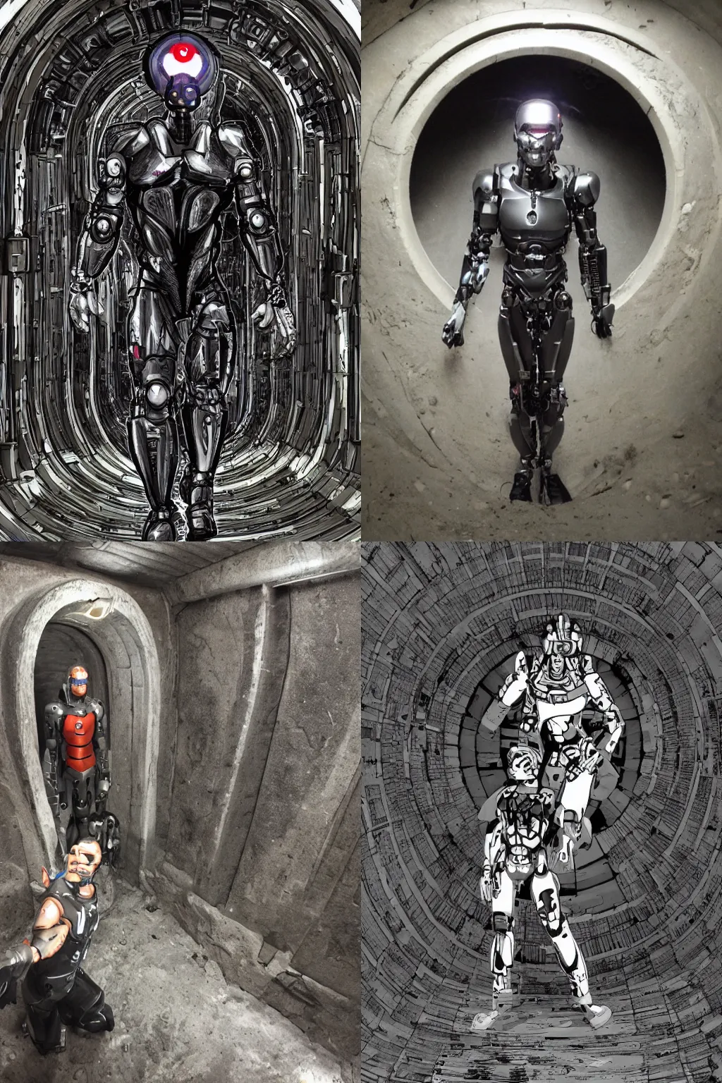 Image similar to cyborg in underground room in front of stargate