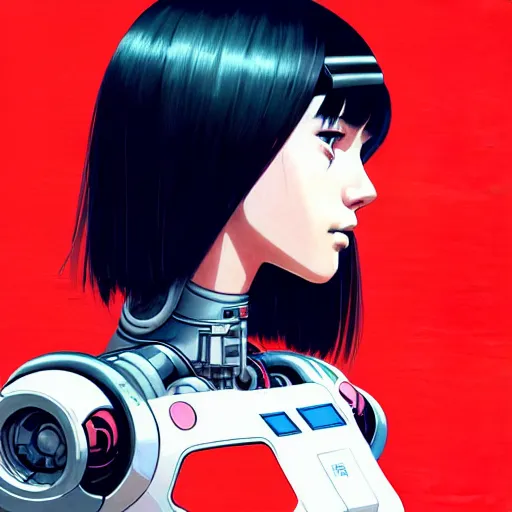 Image similar to side portrait scifi cyborg girl with robotic parts and spacesuit | | head only in center of image, audrey plaza, fine detail!! anime!! realistic shaded lighting!! poster by ilya kuvshinov katsuhiro otomo ghost - in - the - shell, magali villeneuve, artgerm, jeremy lipkin and michael garmash and rob rey