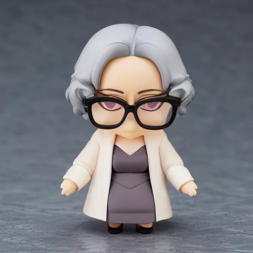 Prompt: nendoroid of an old woman with gray curly hair and glasses