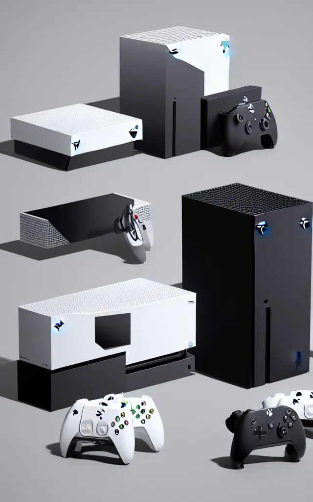 Prompt: A realistic photo of a mixture of Playstation 5 and Xbox Serie X with white background, hyperrealistic, 50mm, 1.4, kodak portra