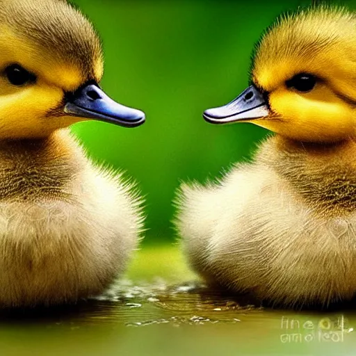 Image similar to two baby ducklings wearing armour going on an adventure, fantasy, detailed digital art