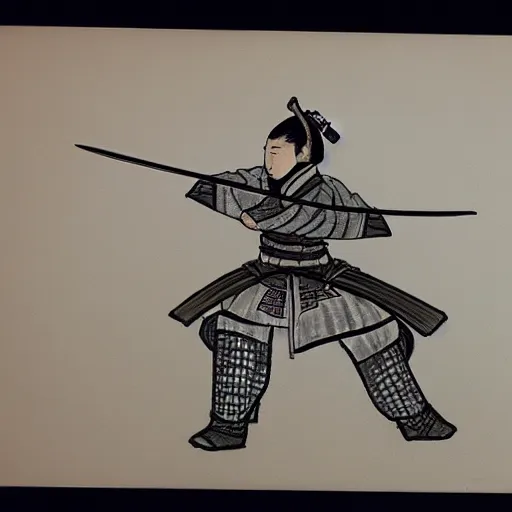 Prompt: A drawing of a samurai warrior, sword drawn ::