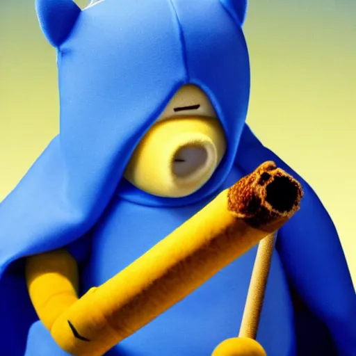 Image similar to hyper realistic photo of finn the human from adventure time smoking a cigarette, 4 k, hyper realistic, dslr, high resolution, landscape, beautiful