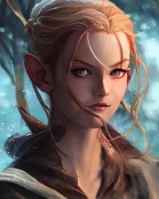 Image similar to an incredibly beautiful female elf from lord of the rings, full shot, atmospheric lighting, detailed face, one piece style, by makoto shinkai, stanley artgerm lau, wlop, rossdraws