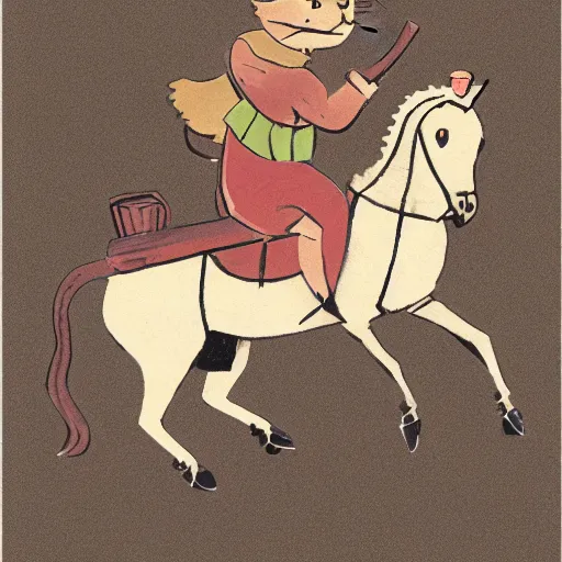 Image similar to illustration of a cat riding a horse. png