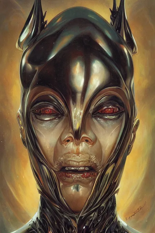 Image similar to portrait of mad alien queen, symmetrical, byyoichi hatakenaka, juan gimenez, brom, karol bak