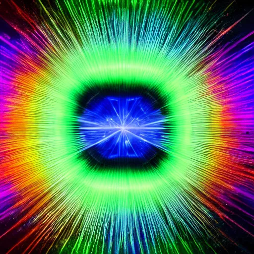 Prompt: a single photon refracts into it simultaneous colors