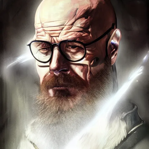 Image similar to Heisenberg as Kratos, highly detailed, digital painting, artstation, concept art, smooth, sharp focus, illustration, ArtStation, art by artgerm and greg rutkowski and alphonse mucha and J. C. Leyendecker and Edmund Blair Leighton and Katsuhiro Otomo and Geof Darrow and Phil hale and Ashley wood and Ilya repin and Charlie Bowater