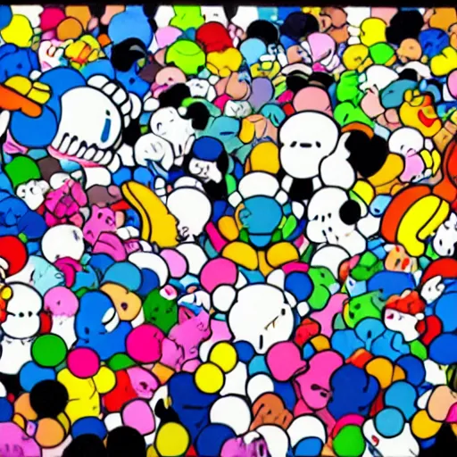 Prompt: kaws and murakami collaboration painting