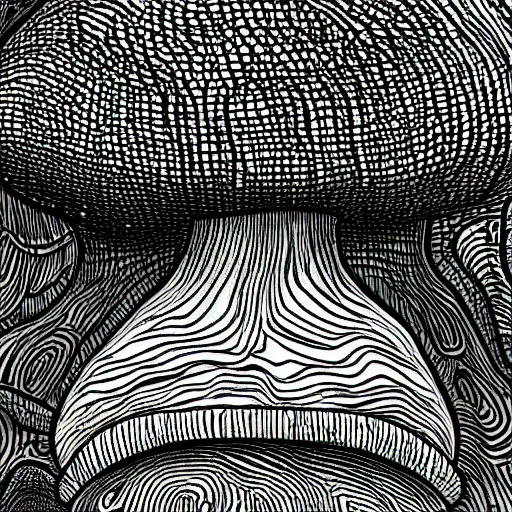 Image similar to mushroom, trippy, cartoon face, portait drawing, amazing detail, high resolution, 8k, psychedelic