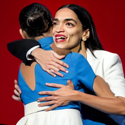 Image similar to alexandria ocasio - cortez and trump hugging