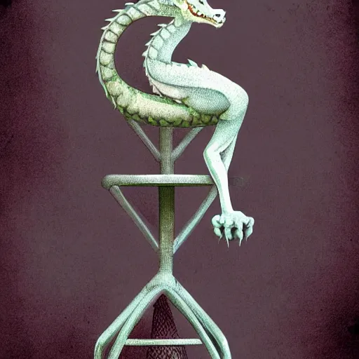 Image similar to dragon sitting on a high top stool waiting patiently for a drink, digital art