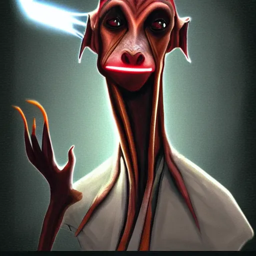 Image similar to jar jar binks as a sith lord, dark fantasy