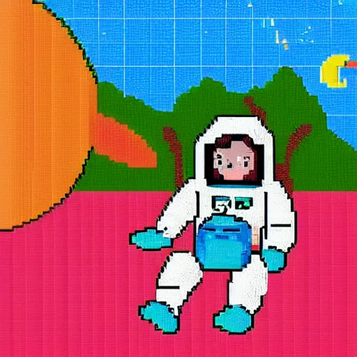 Prompt: an astronaut lounging in a tropical resort in space, pixel art