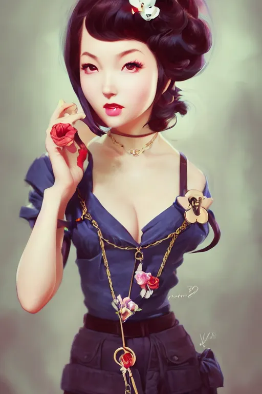 Image similar to a pin up and beautiful fashion charming dreamlke japan girl with lv jewelry, character art, art by artgerm lau and wlop and and ilya kuvshinov and john singer sargent, hyperdetailed, 8 k realistic, symmetrical, frostbite 3 engine, cryengine, dof, trending on artstation, digital art