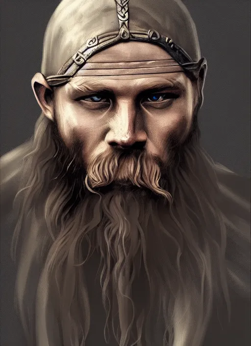 Image similar to viking looking tired, portrait, dramatic light, fierce, digital painting