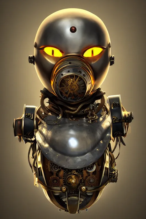 Image similar to steampunk mask minimalist fantasy art robot ninja helmet, global illumination ray tracing hdr fanart arstation by sung choi and eric pfeiffer and gabriel garza and casper konefal radiating a glowing aura