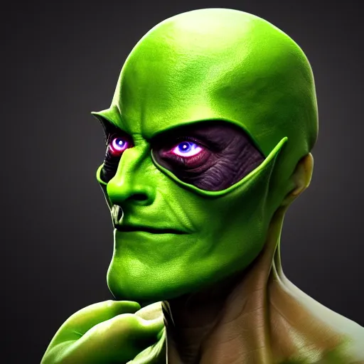 Image similar to vegan supervillain, UHD, hyperrealistic render, highly detailed, 4k, artstation