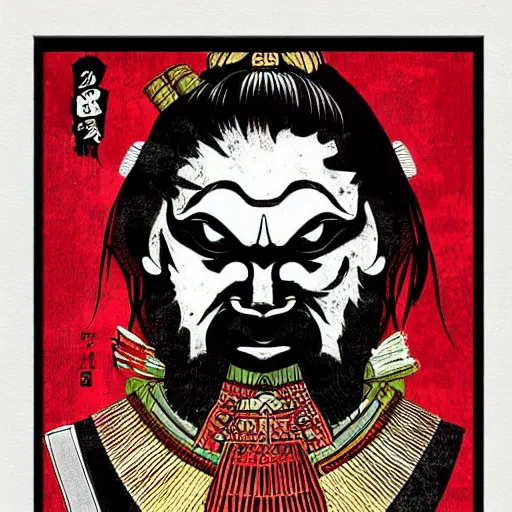 Prompt: samurai art print