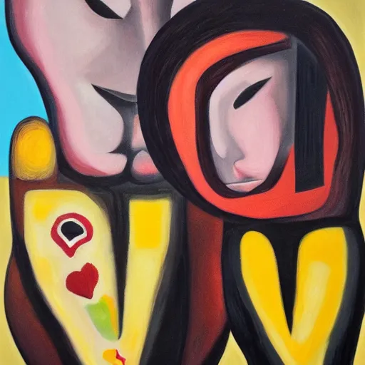 Image similar to the real life love, sad, confusing, brutal, oil on canvas, by Kennedy Kalil