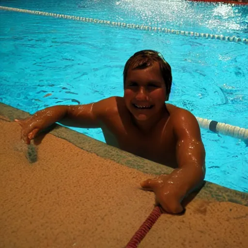 Prompt: achilles in a swimming pool in peru, photo