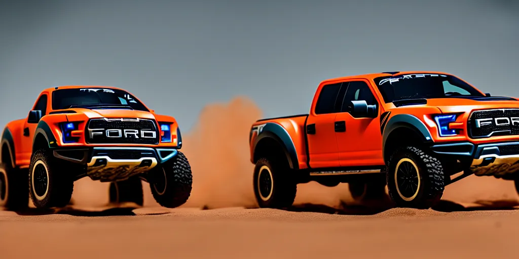 Image similar to Hot Wheels, Ford F-150 Raptor, cinematic, Maxxis, 8k, depth of field, bokeh. DAKAR