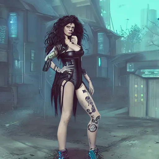 Prompt: “ a cyberpunk princess, with voluminous wavy hair, brunette, sexy pastel bodysuit, a quaint post - apocalyptic cottage in the background, a large black crow on her arm, pretty face, highly detailed, digital art, trending on artstation ”