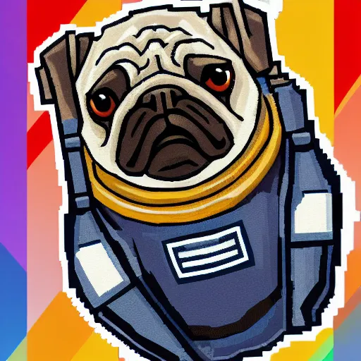 Image similar to pixel art, highly detailed, astronaut pug in space.