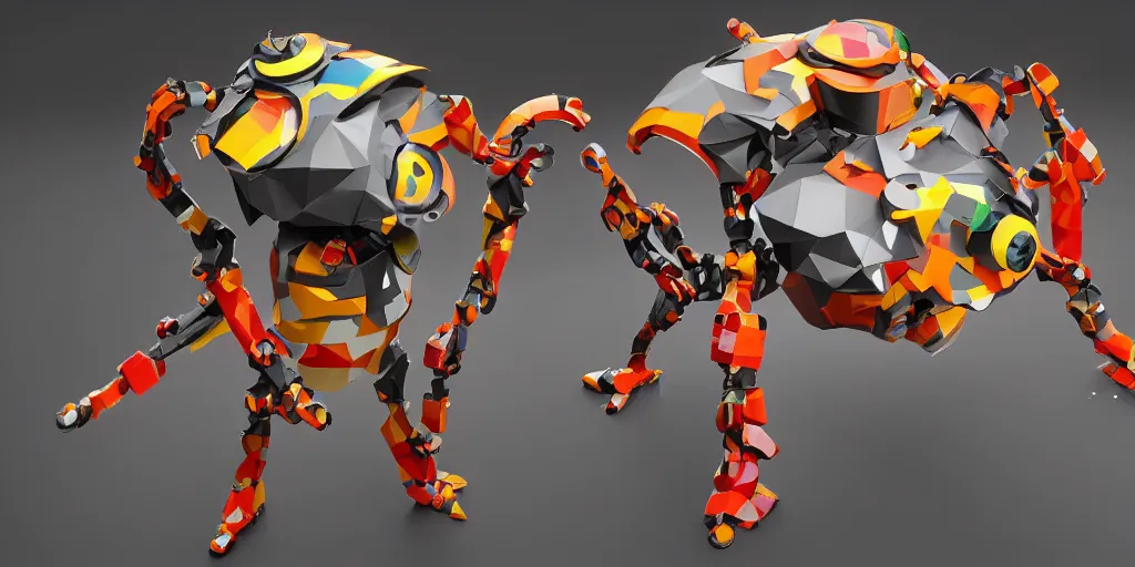 Prompt: ant zest abstraction bot, german flag colorway, low-poly plate armor, water-cooled, hydraulic features, elaborate, 5600x accelerator, hyperthreading, fantastical backdrop, award-winning sculpture, museum display, 4k, digital art