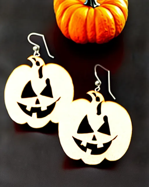 Image similar to spooky jack'o'lantern, 2 d lasercut earrings,