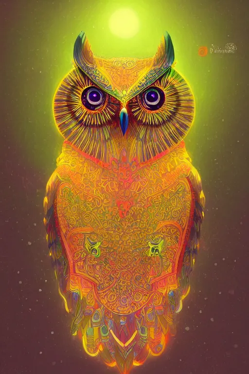 Image similar to glowing owl, beautiful colours, highly detailed, digital art, sharp focus, trending on art station