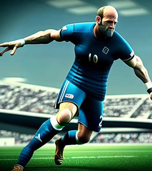Prompt: screenshoot of jason statham as football player on fifa 2 2 pc gameplay, celebrate goal, hyperdetailed ultrasharp octane render