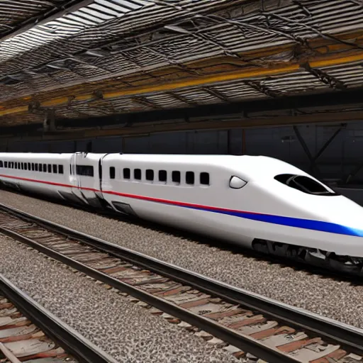 Image similar to California High Speed Rail arriving in the newly remodeled LA Union Station, 8k, photorealistic