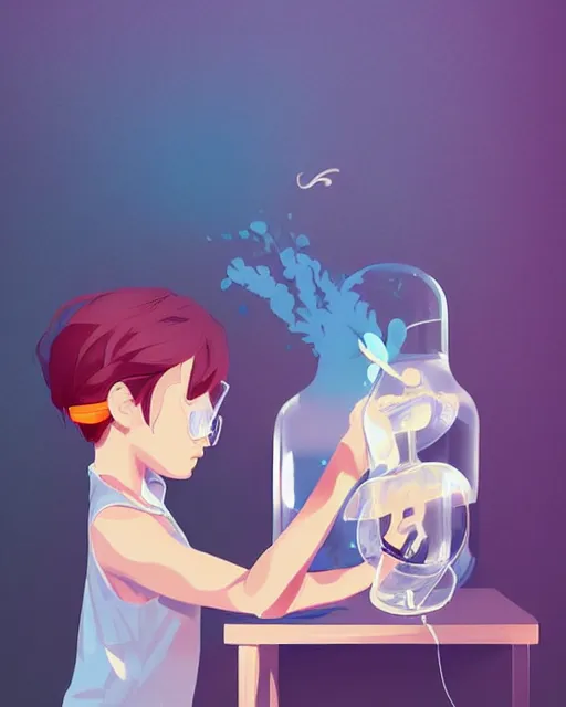 Image similar to a little girl is doing a science experiment. clean cel shaded vector art. minimalist illustration art by lois van baarle, artgerm, helen huang by makoto shinkai and ilya kuvshinov, rossdraws