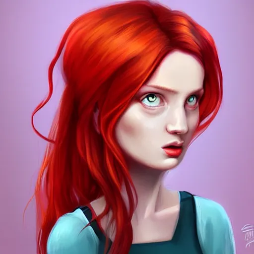 Prompt: A portrait of red hair gir by sam does art, highly detailed, digital painting, concept art, sharp focus, illustration, trending on artstaion