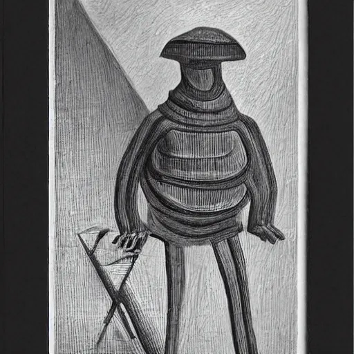 Image similar to black and white dada artwork of the golem from prague