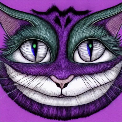 Image similar to cheshire cat from alice in wonderland as drawn by savlador dali