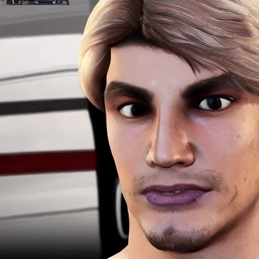 Image similar to closeup of handsome gigachad XQC as a GTA character in a loading screen