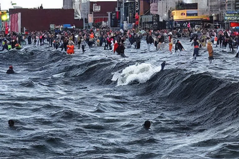 Image similar to millions of people watching an tsunami in new york