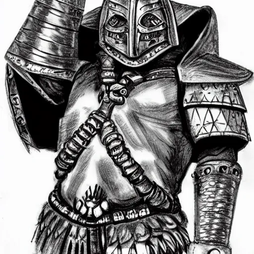 Image similar to a kislev warrior who is wearing iron gauntlets in the shape of bear claws in the style of warhammer fantasy : : head and shoulders drawing