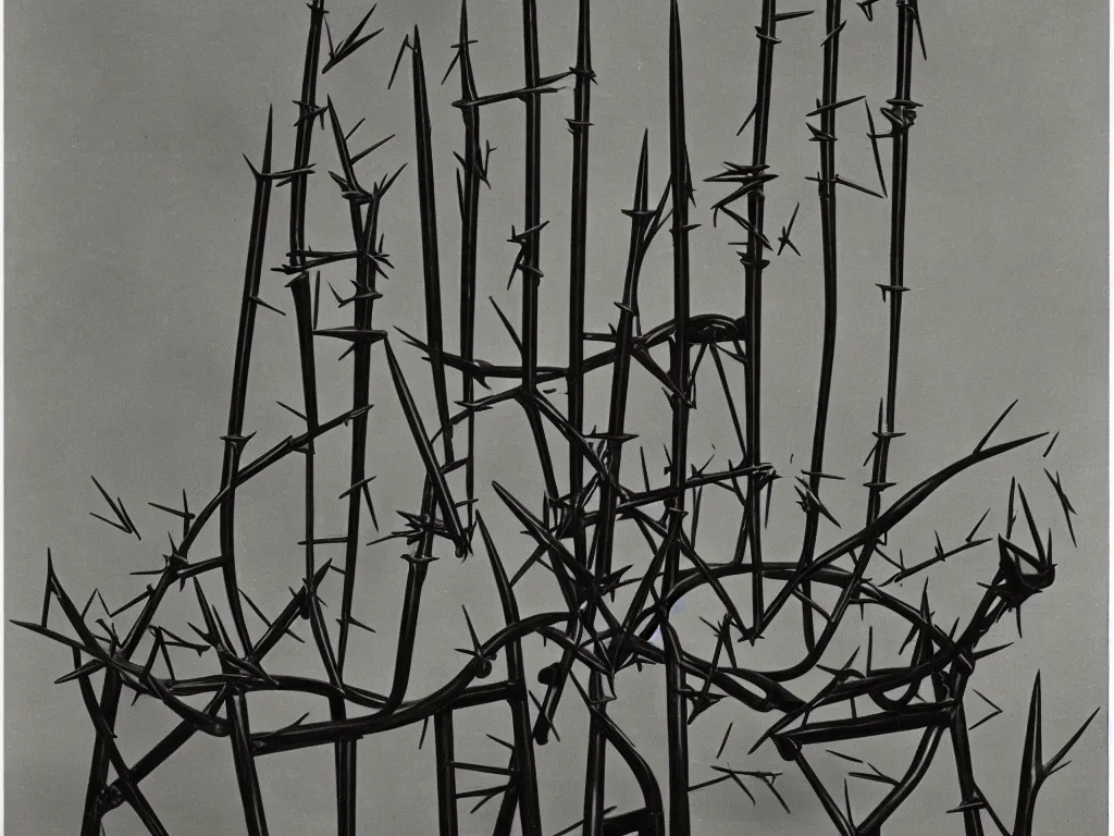 Prompt: humanoid gothic chair with thorns. karl blossfeldt, yves tanguy