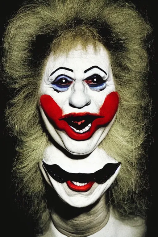 Image similar to picture of an angry clown by Cindy Sherman,