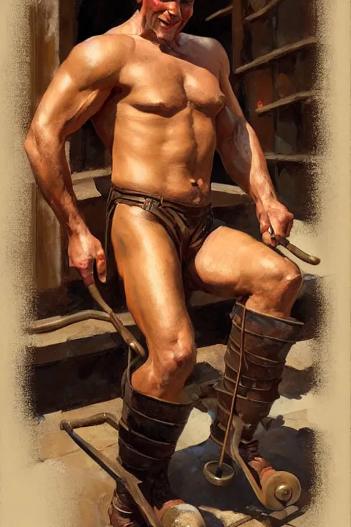 Image similar to muscular sweaty male blacksmith, forgehouse painting by craig mullins, j. c. leyendecker, tom of finland