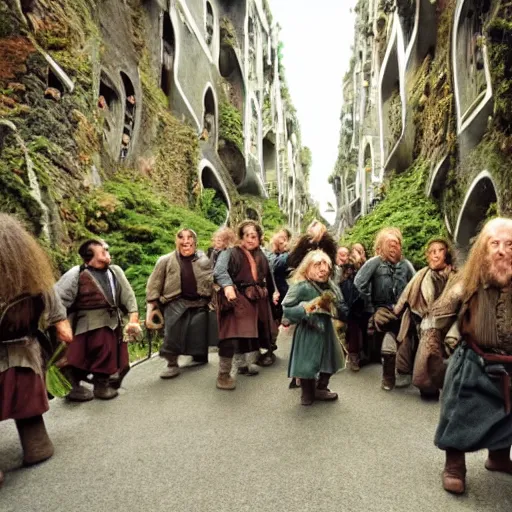 Image similar to photo of Hobbits on a city