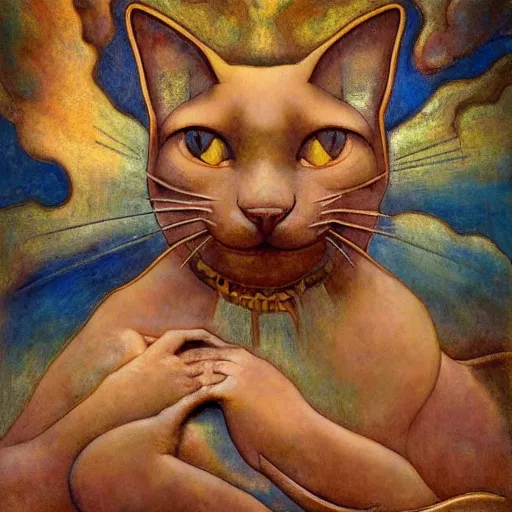 Image similar to masterpiece mechanical cloisonne cat sculpture, by annie swynnerton and diego rivera and nicholas roerich and jean delville and charlie bowater, symbolist, dramatic lighting, god rays, art brut, rich colors, smooth sharp focus, extremely detailed, adolf wolfli and ( donato giancola and bilibin )