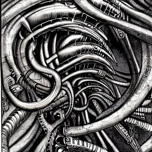 Prompt: gullum, style of h. r. giger, highly detailed, sharp, dark