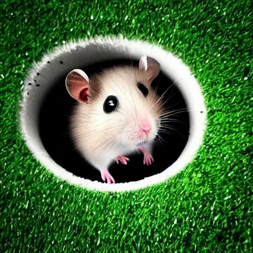 Prompt: “ hamster coming out of a golf hole as a man hits the golf ball ”