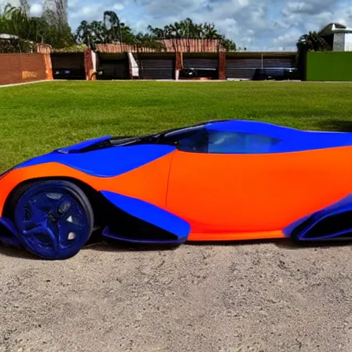 Prompt: orange and blue styled sportscar