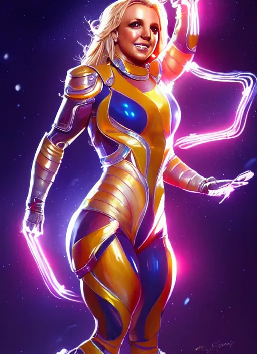 Image similar to britney spears as nova corps, intricate, elegant, glowing lights, highly detailed, digital painting, artstation, glamor pose, concept art, smooth, sharp focus, illustration, art by artgerm and greg rutkowski, artey freytag